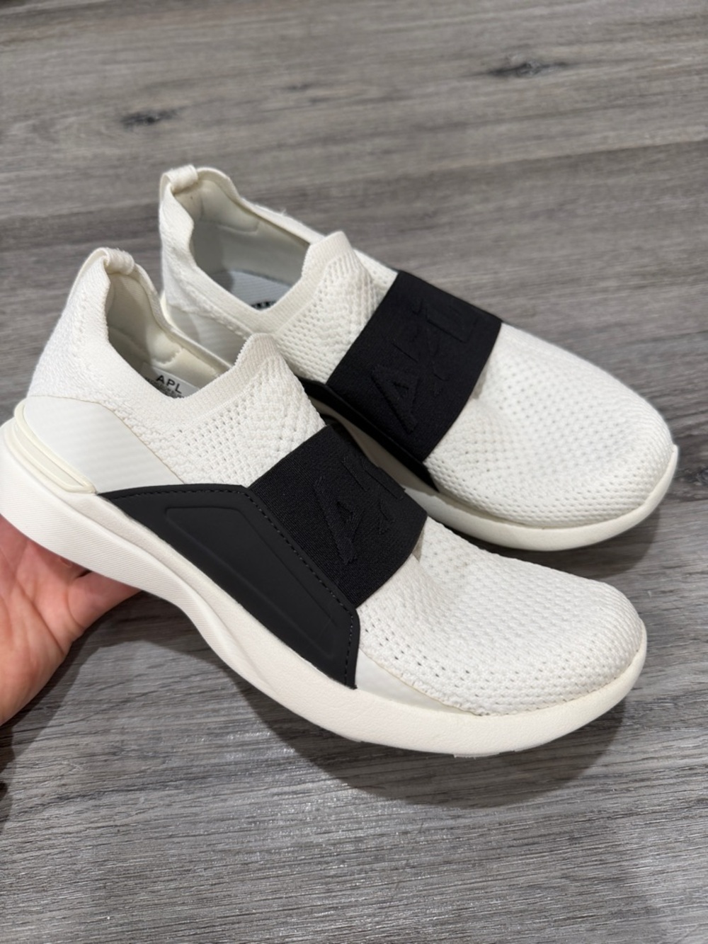 APL Slip-On Knit Sneakers in White and Black